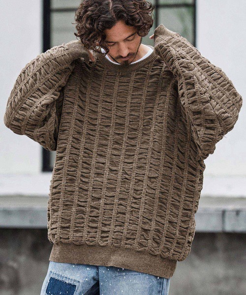 CAMBIO(カンビオ)の「mn3137-Floating Jacquard Mole Knit Crew Neck Pullover プルオーバーニット(ニット/セーター・メンズ・カーキ/ブラック/チャコール/キナリ・S/M/L)」の4枚目の写真