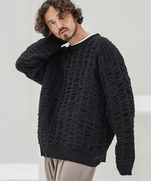 mn3137-Floating Jacquard Mole Knit Crew Neck Pullover プルオーバーニット