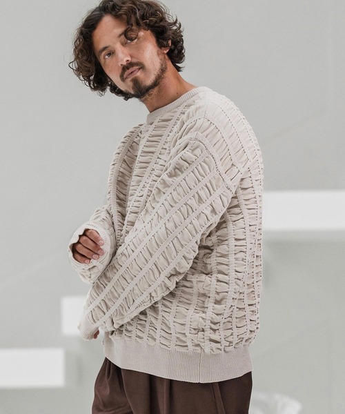CAMBIO(カンビオ)の「mn3137-Floating Jacquard Mole Knit Crew Neck Pullover プルオーバーニット(ニット/セーター・メンズ・カーキ/ブラック/チャコール/キナリ・S/M/L)」の5枚目の写真