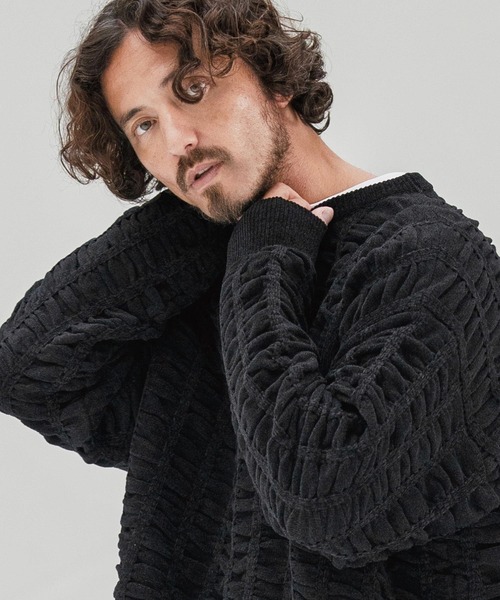 CAMBIO(カンビオ)の「mn3137-Floating Jacquard Mole Knit Crew Neck Pullover プルオーバーニット(ニット/セーター・メンズ・カーキ/ブラック/チャコール/キナリ・S/M/L)」の11枚目の写真