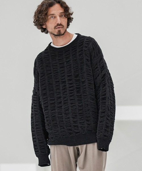 CAMBIO(カンビオ)の「mn3137-Floating Jacquard Mole Knit Crew Neck Pullover プルオーバーニット(ニット/セーター・メンズ・カーキ/ブラック/チャコール/キナリ・S/M/L)」の12枚目の写真