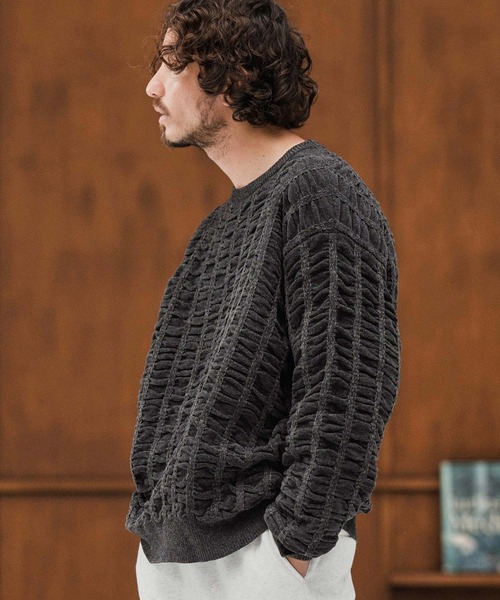 CAMBIO(カンビオ)の「mn3137-Floating Jacquard Mole Knit Crew Neck Pullover プルオーバーニット(ニット/セーター・メンズ・カーキ/ブラック/チャコール/キナリ・S/M/L)」の16枚目の写真