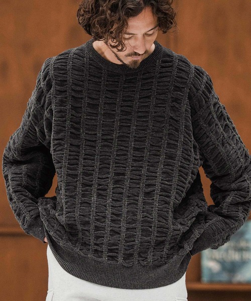 CAMBIO(カンビオ)の「mn3137-Floating Jacquard Mole Knit Crew Neck Pullover プルオーバーニット(ニット/セーター・メンズ・カーキ/ブラック/チャコール/キナリ・S/M/L)」の17枚目の写真
