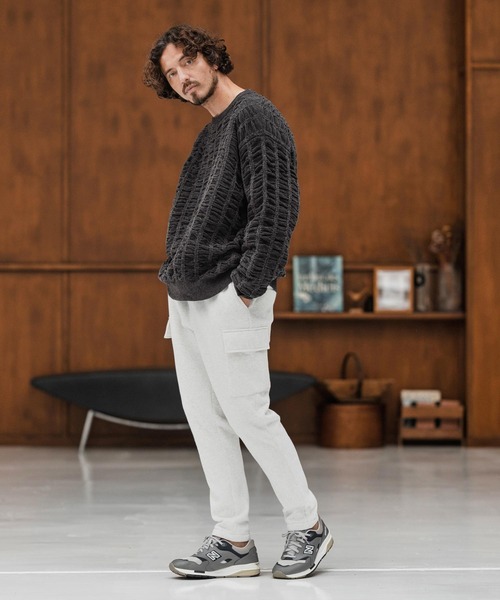 CAMBIO(カンビオ)の「mn3137-Floating Jacquard Mole Knit Crew Neck Pullover プルオーバーニット(ニット/セーター・メンズ・カーキ/ブラック/チャコール/キナリ・S/M/L)」の19枚目の写真