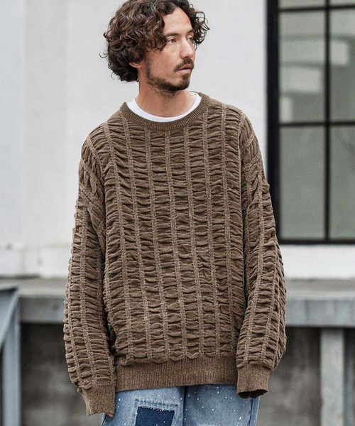 CAMBIO(カンビオ)の「mn3137-Floating Jacquard Mole Knit Crew Neck Pullover プルオーバーニット(ニット/セーター・メンズ・カーキ/ブラック/チャコール/キナリ・S/M/L)」の20枚目の写真