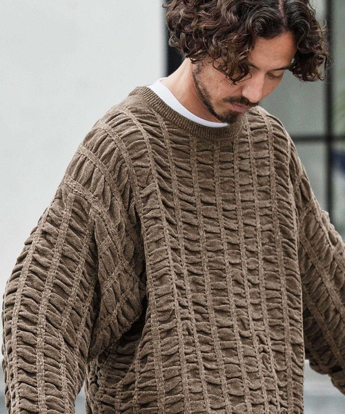 CAMBIO(カンビオ)の「mn3137-Floating Jacquard Mole Knit Crew Neck Pullover プルオーバーニット(ニット/セーター・メンズ・カーキ/ブラック/チャコール/キナリ・S/M/L)」の21枚目の写真
