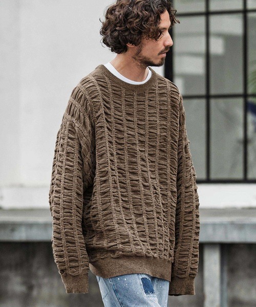 CAMBIO(カンビオ)の「mn3137-Floating Jacquard Mole Knit Crew Neck Pullover プルオーバーニット(ニット/セーター・メンズ・カーキ/ブラック/チャコール/キナリ・S/M/L)」の22枚目の写真