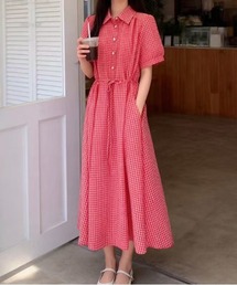 FINEnough（ファインナフ）の「シャツ衿ヘンリーネックギンガムチェックロングワンピース 裏地付き（ワンピース）」