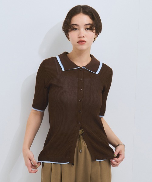 VICKY（ビッキー）の「麻調配色ポロニットカーディガン≪手洗い可能≫（ニット/セーター・レディース・オフホワイト/ブラウン・M）」の10枚目の写真