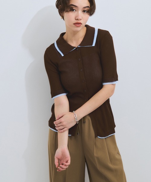 VICKY（ビッキー）の「麻調配色ポロニットカーディガン≪手洗い可能≫（ニット/セーター・レディース・オフホワイト/ブラウン・M）」の11枚目の写真