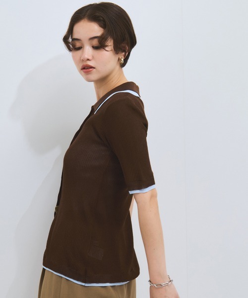 VICKY（ビッキー）の「麻調配色ポロニットカーディガン≪手洗い可能≫（ニット/セーター・レディース・オフホワイト/ブラウン・M）」の12枚目の写真