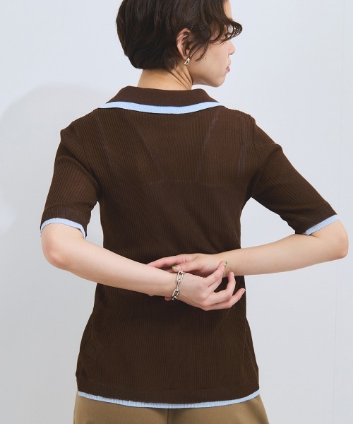 VICKY（ビッキー）の「麻調配色ポロニットカーディガン≪手洗い可能≫（ニット/セーター・レディース・オフホワイト/ブラウン・M）」の13枚目の写真