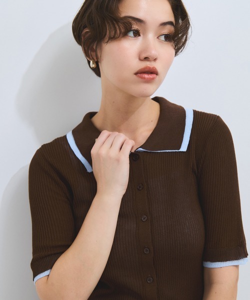 VICKY（ビッキー）の「麻調配色ポロニットカーディガン≪手洗い可能≫（ニット/セーター・レディース・オフホワイト/ブラウン・M）」の14枚目の写真