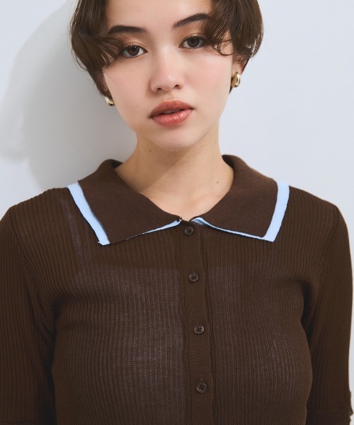 VICKY（ビッキー）の「麻調配色ポロニットカーディガン≪手洗い可能≫（ニット/セーター・レディース・オフホワイト/ブラウン・M）」の15枚目の写真