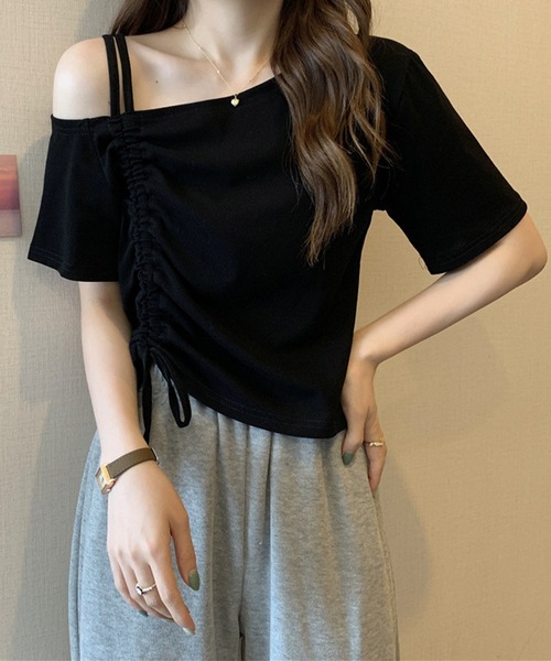 Lace Ladies（レースレディース）の「2way ドロスト シャーリング 半袖 カットソー（Tシャツ/カットソー・レディース・ホワイト/ブラック・M）」の2枚目の写真