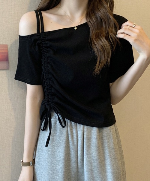 Lace Ladies（レースレディース）の「2way ドロスト シャーリング 半袖 カットソー（Tシャツ/カットソー・レディース・ホワイト/ブラック・M）」の4枚目の写真