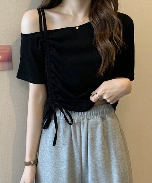 Lace Ladies（レースレディース）の「2way ドロスト シャーリング 半袖 カットソー（Tシャツ/カットソー・レディース・ホワイト/ブラック・M）」の5枚目の写真