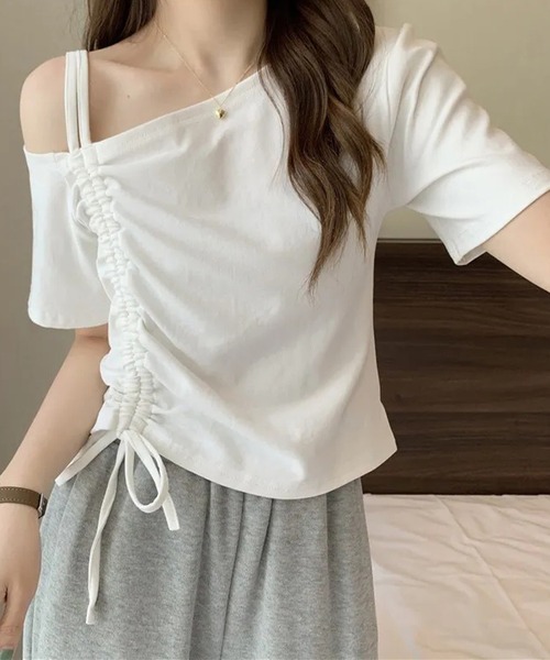 Lace Ladies（レースレディース）の「2way ドロスト シャーリング 半袖 カットソー（Tシャツ/カットソー・レディース・ホワイト/ブラック・M）」の6枚目の写真
