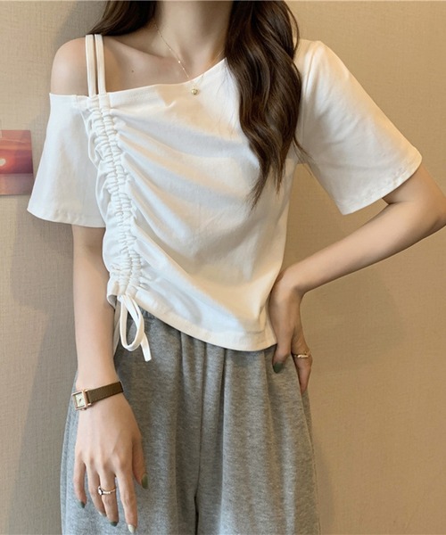 Lace Ladies（レースレディース）の「2way ドロスト シャーリング 半袖 カットソー（Tシャツ/カットソー・レディース・ホワイト/ブラック・M）」の7枚目の写真