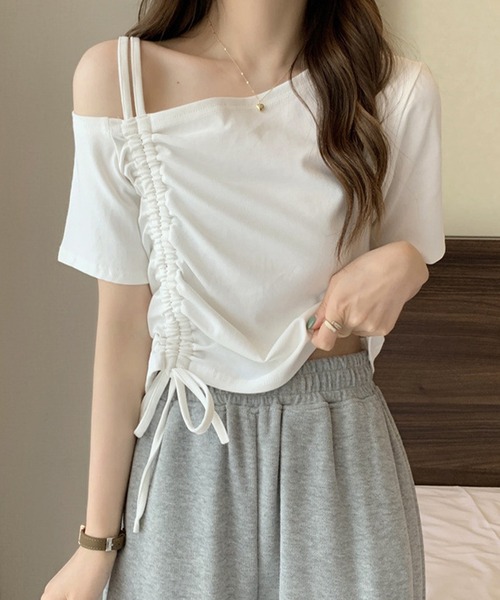 Lace Ladies（レースレディース）の「2way ドロスト シャーリング 半袖 カットソー（Tシャツ/カットソー・レディース・ホワイト/ブラック・M）」の8枚目の写真