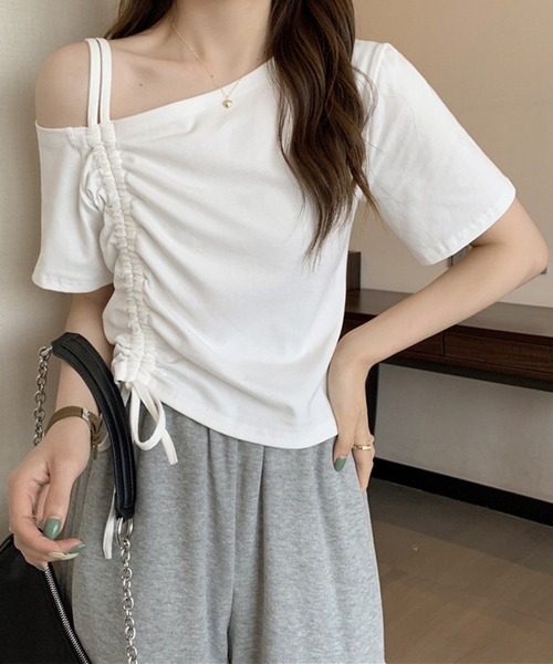 Lace Ladies（レースレディース）の「2way ドロスト シャーリング 半袖 カットソー（Tシャツ/カットソー・レディース・ホワイト/ブラック・M）」の9枚目の写真