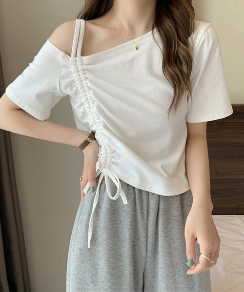 Lace Ladies（レースレディース）の「2way ドロスト シャーリング 半袖 カットソー（Tシャツ/カットソー・レディース・ホワイト/ブラック・M）」の10枚目の写真