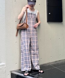 ネイビーとホワイトのチェックサロペット チェック」に該当するオールインワン・サロペット（ブルー