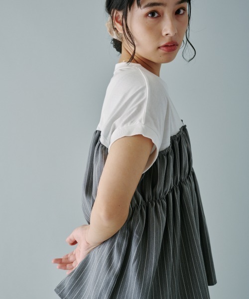 terrace(テラス)の「ヘリンボーンストライプドッキングプルオーバー(Tシャツ/カットソー・レディース・ホワイト系/ブラック系/グレー系・MEDIUM)」の7枚目の写真