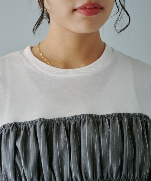 terrace(テラス)の「ヘリンボーンストライプドッキングプルオーバー(Tシャツ/カットソー・レディース・ホワイト系/ブラック系/グレー系・MEDIUM)」の9枚目の写真