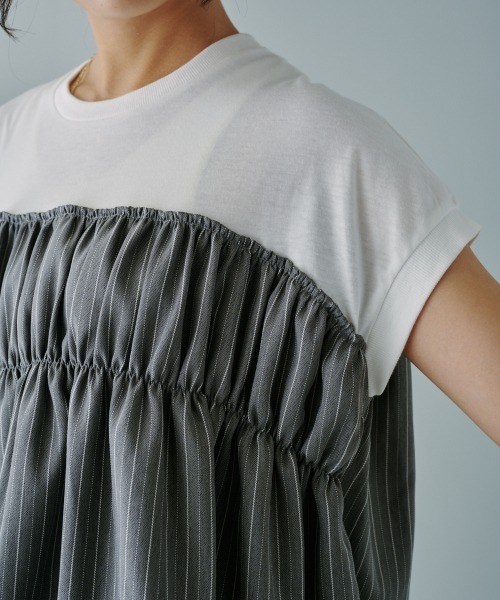 terrace(テラス)の「ヘリンボーンストライプドッキングプルオーバー(Tシャツ/カットソー・レディース・ホワイト系/ブラック系/グレー系・MEDIUM)」の10枚目の写真