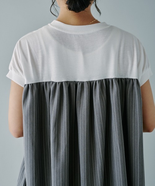 terrace(テラス)の「ヘリンボーンストライプドッキングプルオーバー(Tシャツ/カットソー・レディース・ホワイト系/ブラック系/グレー系・MEDIUM)」の12枚目の写真