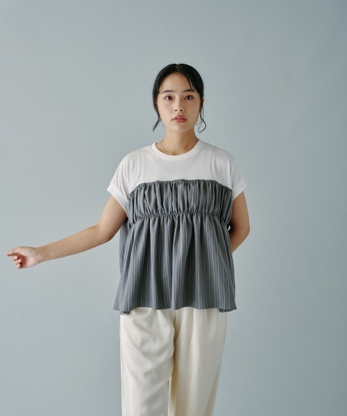 terrace(テラス)の「ヘリンボーンストライプドッキングプルオーバー(Tシャツ/カットソー・レディース・ホワイト系/ブラック系/グレー系・MEDIUM)」の14枚目の写真