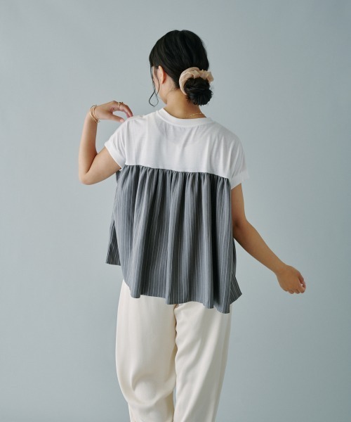 terrace(テラス)の「ヘリンボーンストライプドッキングプルオーバー(Tシャツ/カットソー・レディース・ホワイト系/ブラック系/グレー系・MEDIUM)」の15枚目の写真