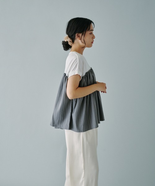 terrace(テラス)の「ヘリンボーンストライプドッキングプルオーバー(Tシャツ/カットソー・レディース・ホワイト系/ブラック系/グレー系・MEDIUM)」の16枚目の写真