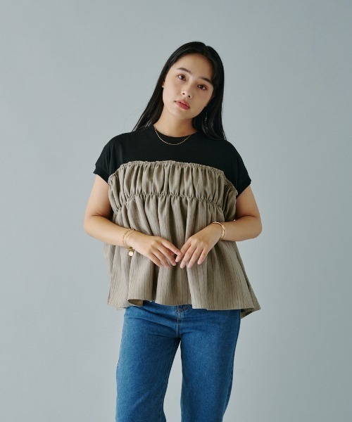 terrace(テラス)の「ヘリンボーンストライプドッキングプルオーバー(Tシャツ/カットソー・レディース・ホワイト系/ブラック系/グレー系・MEDIUM)」の21枚目の写真