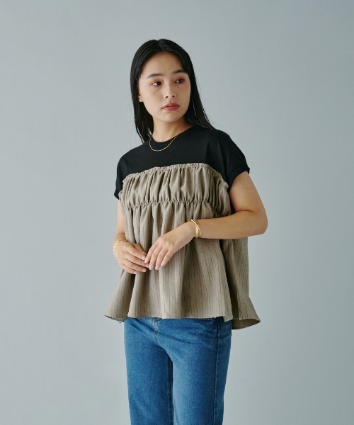 terrace(テラス)の「ヘリンボーンストライプドッキングプルオーバー(Tシャツ/カットソー・レディース・ホワイト系/ブラック系/グレー系・MEDIUM)」の22枚目の写真