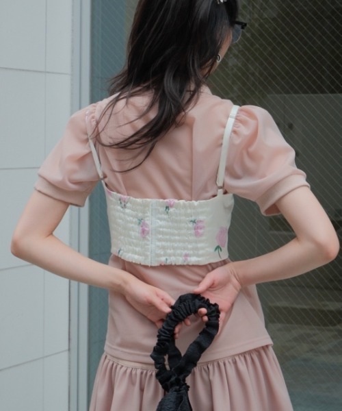 HONEY MI HONEY（ハニーミーハニー）の「sheer chiffon polo tops（シャツ/ブラウス・レディース・ピンクベージュ/ブラック・FREE）」の8枚目の写真