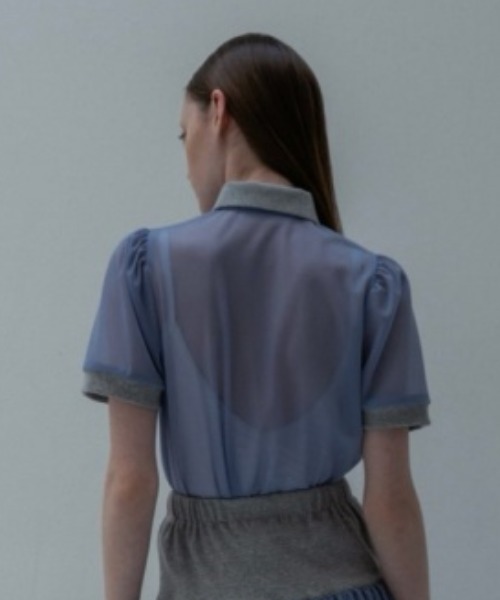 HONEY MI HONEY（ハニーミーハニー）の「sheer chiffon polo tops（シャツ/ブラウス・レディース・ピンクベージュ/ブラック・FREE）」の16枚目の写真