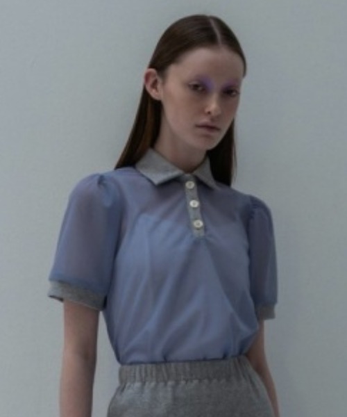 HONEY MI HONEY（ハニーミーハニー）の「sheer chiffon polo tops（シャツ/ブラウス・レディース・ピンクベージュ/ブラック・FREE）」の18枚目の写真