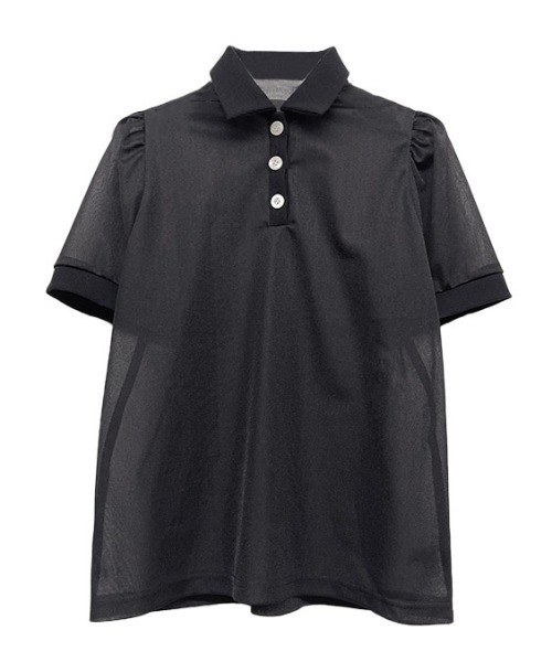 HONEY MI HONEY（ハニーミーハニー）の「sheer chiffon polo tops（シャツ/ブラウス・レディース・ピンクベージュ/ブラック・FREE）」の5枚目の写真