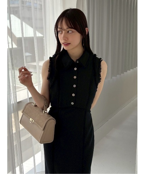 00サイズ】フリンジデザインツイードポロワンピース（ワンピース