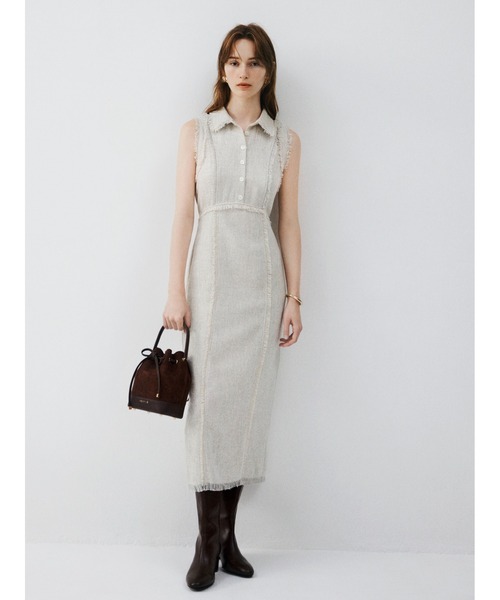 00サイズ】フリンジデザインツイードポロワンピース（ワンピース