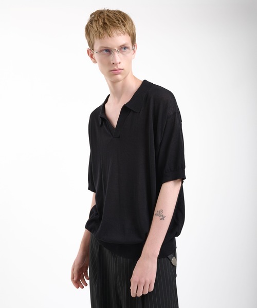 Regen Glanz（レーゲングランツ）の「skipper knit polo shirt/スキッパーニットポロシャツ（ポロシャツ・メンズ・ブラック/グレー・MEDIUM/LARGE）」の2枚目の写真