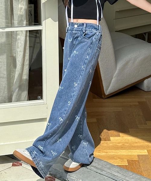 aimoha（アイモハ）の「【aimoha-KIDS-】リボンワイドデニムパンツ（デニムパンツ・キッズ・ブルー・120/130/160/150/170）」の5枚目の写真