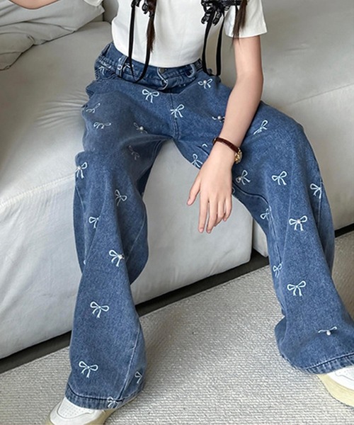 aimoha（アイモハ）の「【aimoha-KIDS-】リボンワイドデニムパンツ（デニムパンツ・キッズ・ブルー・120/130/160/150/170）」の9枚目の写真