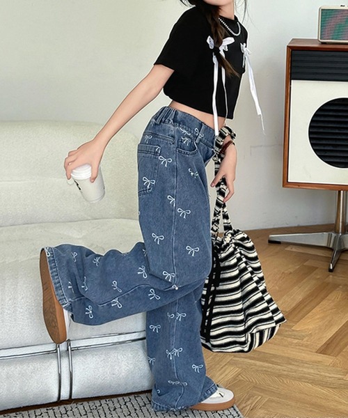 aimoha（アイモハ）の「【aimoha-KIDS-】リボンワイドデニムパンツ（デニムパンツ・キッズ・ブルー・120/130/160/150/170）」の11枚目の写真