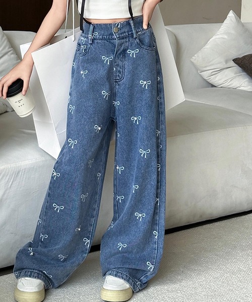 aimoha（アイモハ）の「【aimoha-KIDS-】リボンワイドデニムパンツ（デニムパンツ・キッズ・ブルー・120/130/160/150/170）」の12枚目の写真