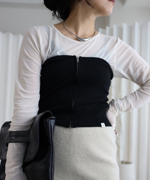 セール】【リブZIPビスチェ】ZIPデザイン チューブトップ（その他