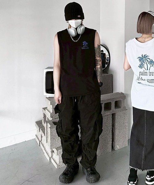 NOWLE(ノウル)の「【NOWLE】リゾートスタイル パームツリー サマー ノースリーブ Tシャツ(タンクトップ・メンズ・ブラック/ブルー/ホワイト・FREE)」の6枚目の写真