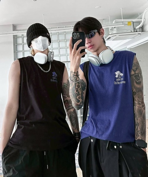 NOWLE(ノウル)の「【NOWLE】リゾートスタイル パームツリー サマー ノースリーブ Tシャツ(タンクトップ・メンズ・ブラック/ブルー/ホワイト・FREE)」の10枚目の写真